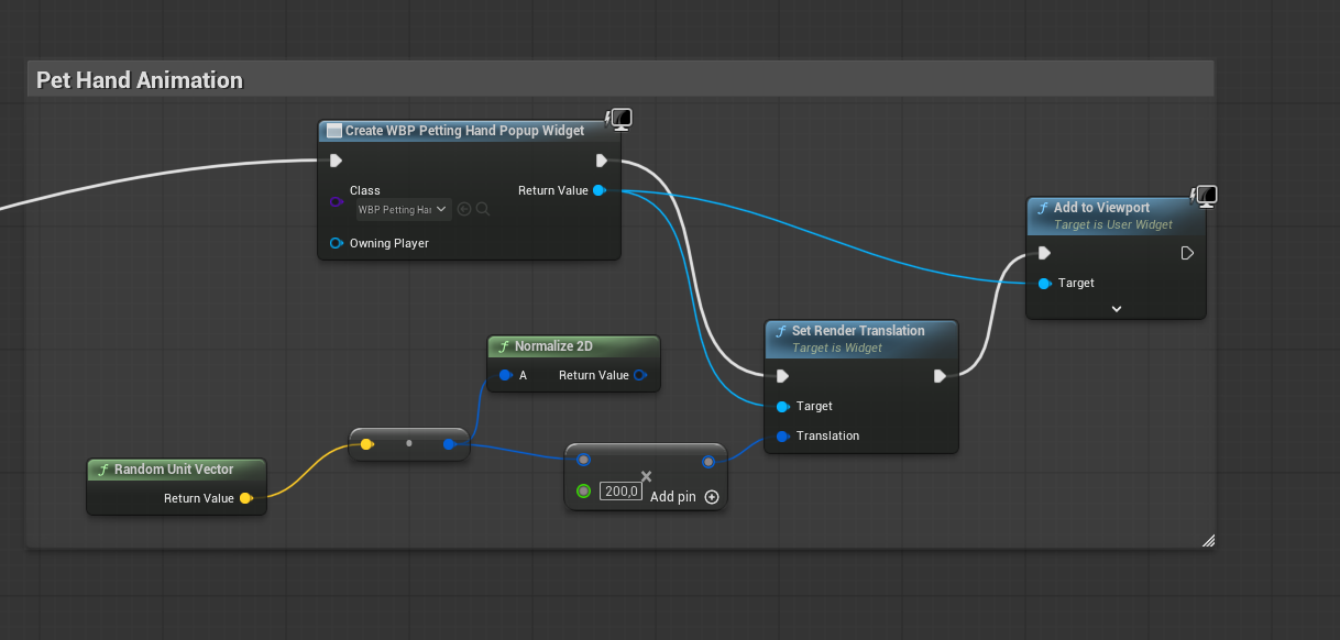Blueprint — pet hand animation and multi-feedback response on click